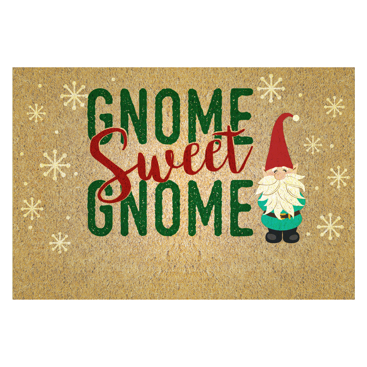 Personalized Planet 27x18 Gnome Sweet Gnome Doormat with Custom Family Name Printed on Brown Rectangular 1/8” Thick Non Slip Mat for Kitchen Hallway Deck or Porch