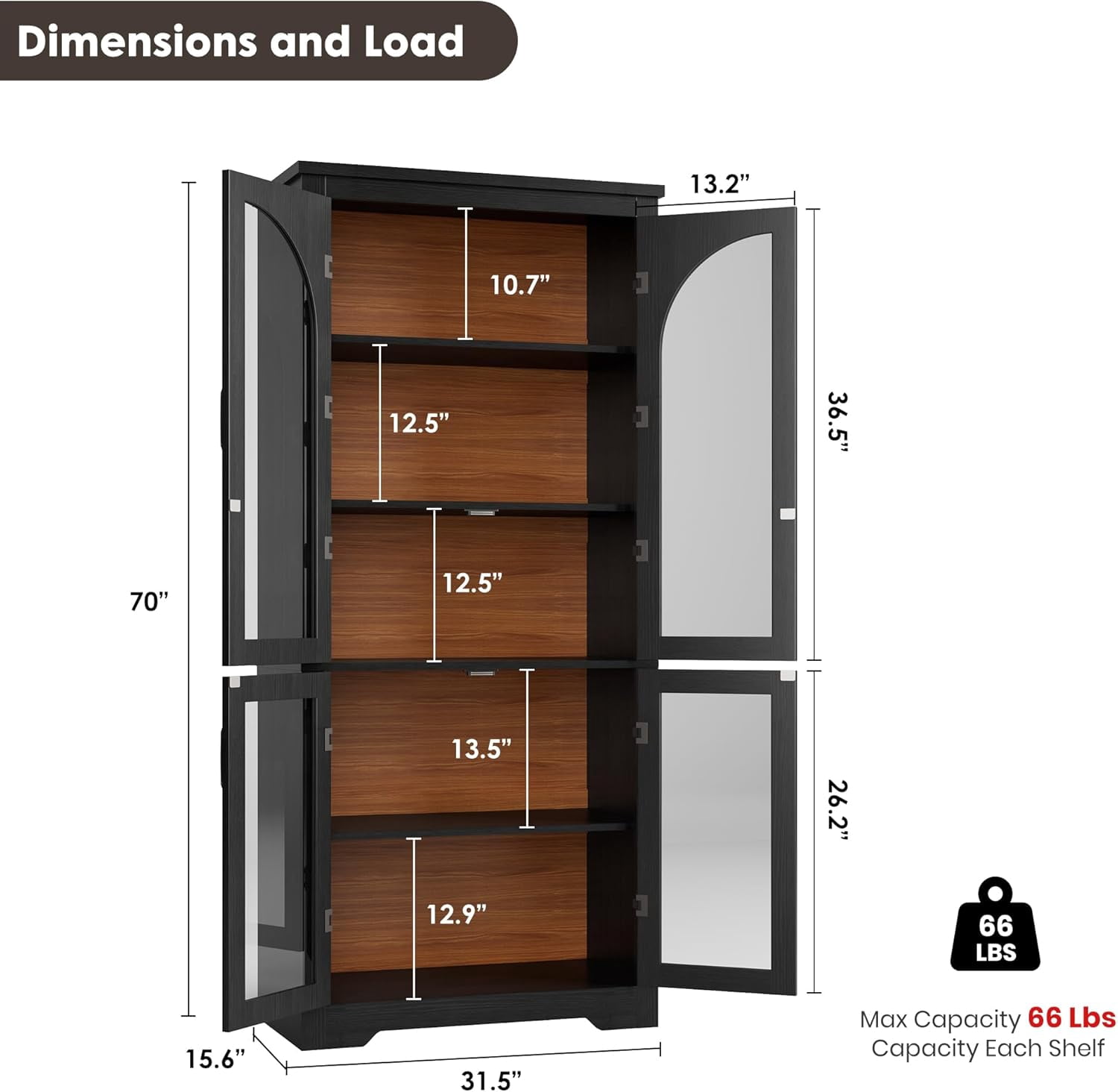 70" Tall Kitchen Pantry Storage Cabinet with Glass Doors, Farmhouse Cupboard with Adjustable Shelves, Freestanding Food Pantry for Kitchen, Dining, Living Room