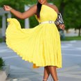 thumbnail image 1 of Casual Volants une Épaule Robe de Soirée Femmes Solide Plissé Street Club Cocktail Midi Robes avec Ceinture, 1 of 7