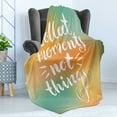 thumbnail image 4 of Saying Soft Flannel Fleece Throw Blanket, Saying Collect Moments not Things on Bicolor Background, Cozy Plush for Indoor and Outdoor Use, 60" x 80", Orange Seafoam and White, by Ambesonne, 4 of 5