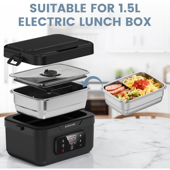 JUNCHI-Electric Lunch Box For Adults - Rechargeable 75W Self-Heating Food Warmer with 1.5L Stainless Steel Container, Heated Lunch Box For Office, Picnic, Car & Outdoor Use(Silver)