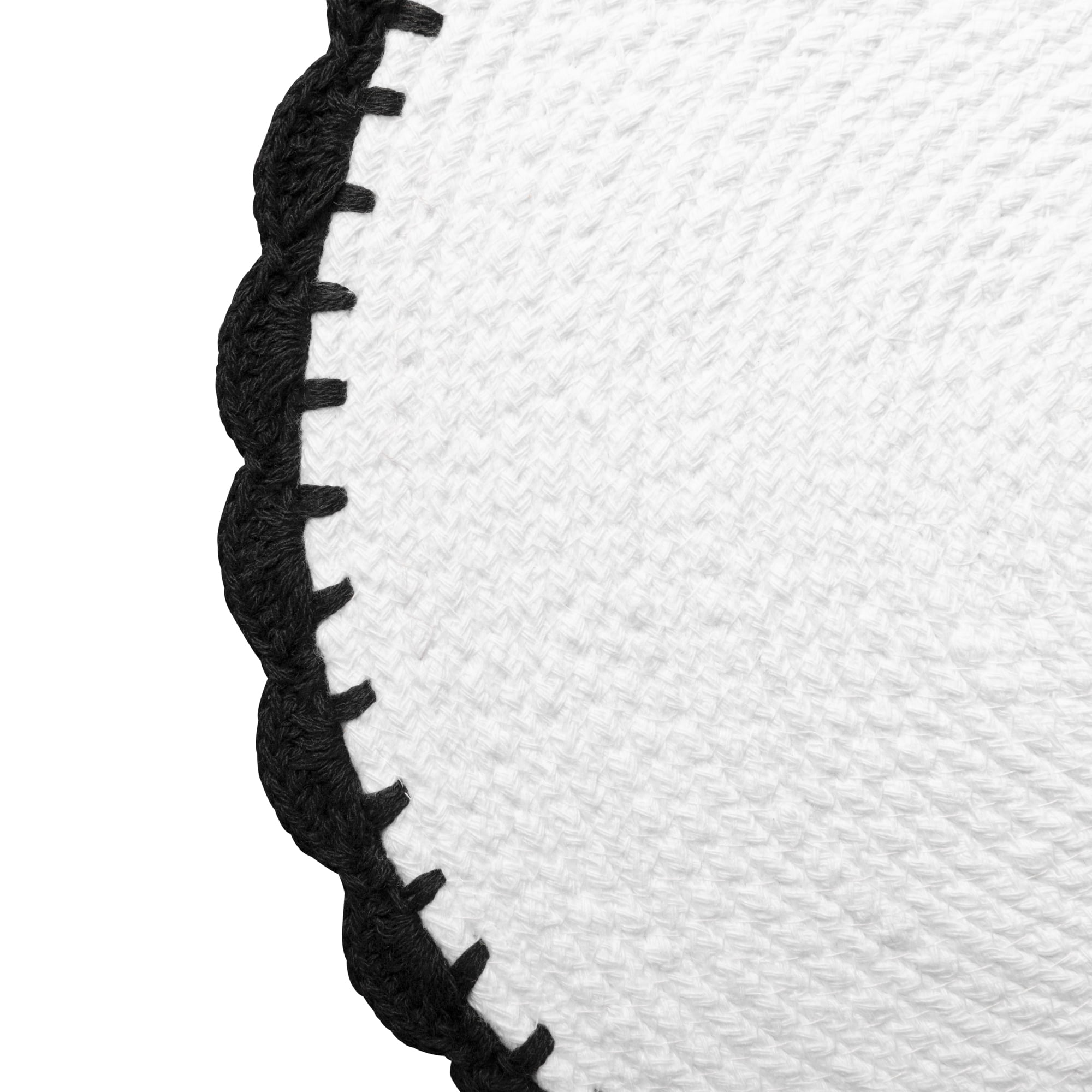 (4 pack) Thyme & Table Placemat, White Crochet with Black Trim, 15" Round