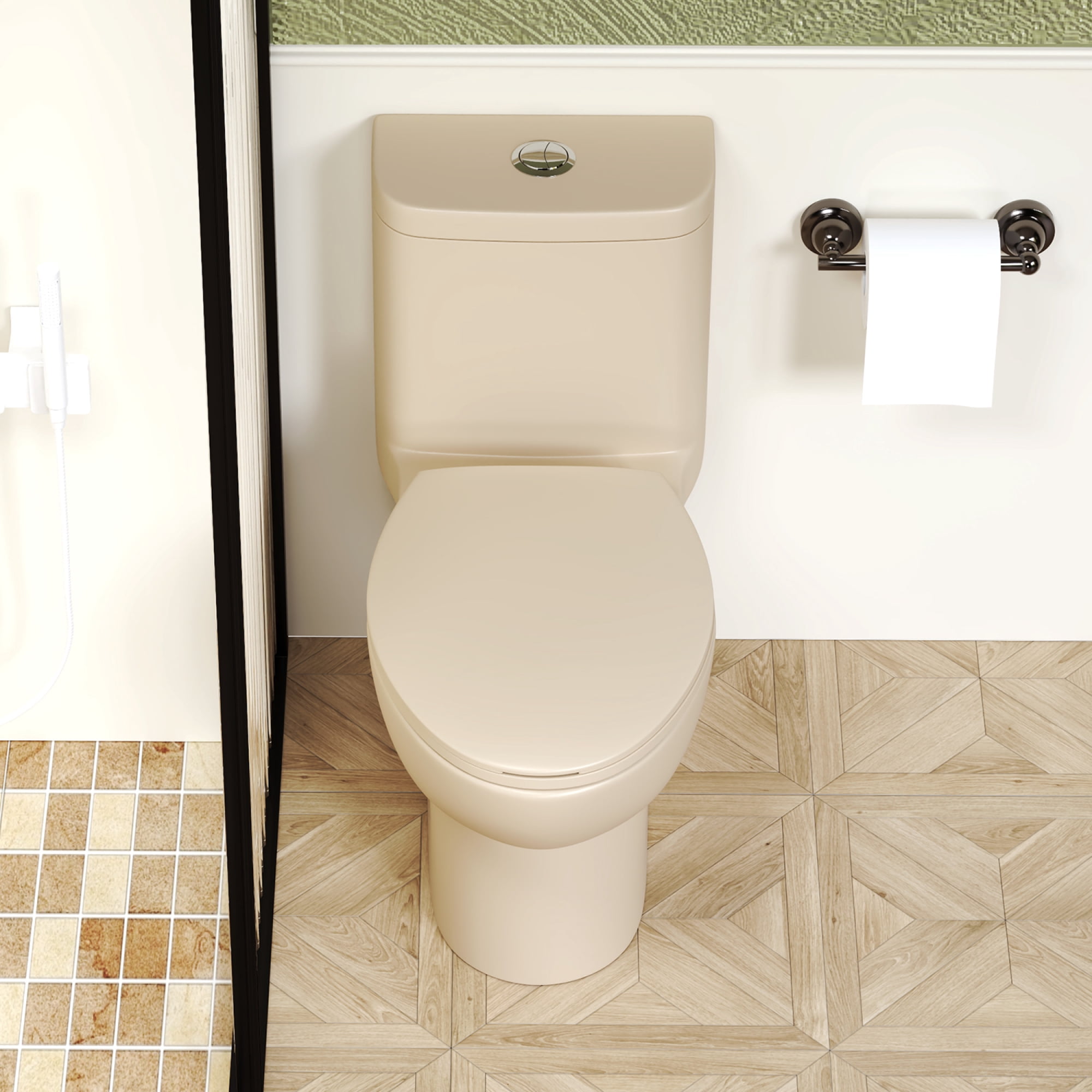 One-Piece Toilet,Powerful & Quiet Dual Flush Modern Toilet with Comfort Chair Seat,1.1/1.6 GPF,Khaki