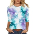 thumbnail image 2 of Ichuanyi Womens Tops 3/4 Sleeve Shirts Round Neck Loose Casual Blouses Tie-dye Print Blouse Tshirts Tee, 2 of 5