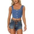 thumbnail image 1 of Inspire Chic Tops de mezclilla con corset para mujer, blusa sin mangas, bustier, top corto de jean, L azul, 1 of 6