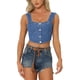 thumbnail image 1 of Inspire Chic Tops de mezclilla con corset para mujer, blusa sin mangas, bustier, top corto de jean, color azul, 1 of 6