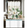 thumbnail image 6 of No Hook Cloth Fabric Shower Curtain with Snap in Liner, Flowers Leaves Waterproof Shower Curtains Set with See Through Top Window, Farmhouse White Botanical Magnolia Retro Bath Curtains 48"x72", 6 of 6