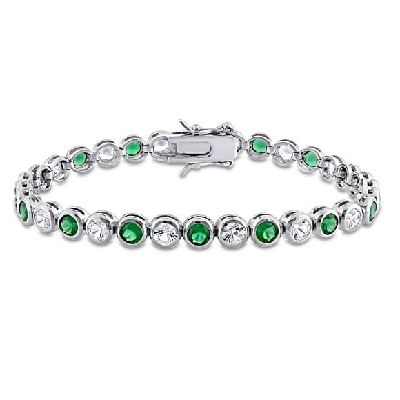 Miabella Bracelet en Zircon Cubique Vert et Saphir Blanc Créé en Argent Sterling