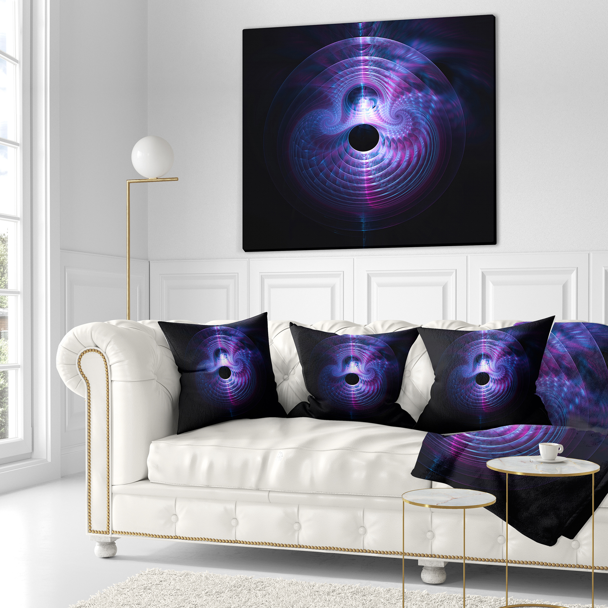 Designart Bright Blue Magical Lights - Abstract Throw Pillow - 18x18