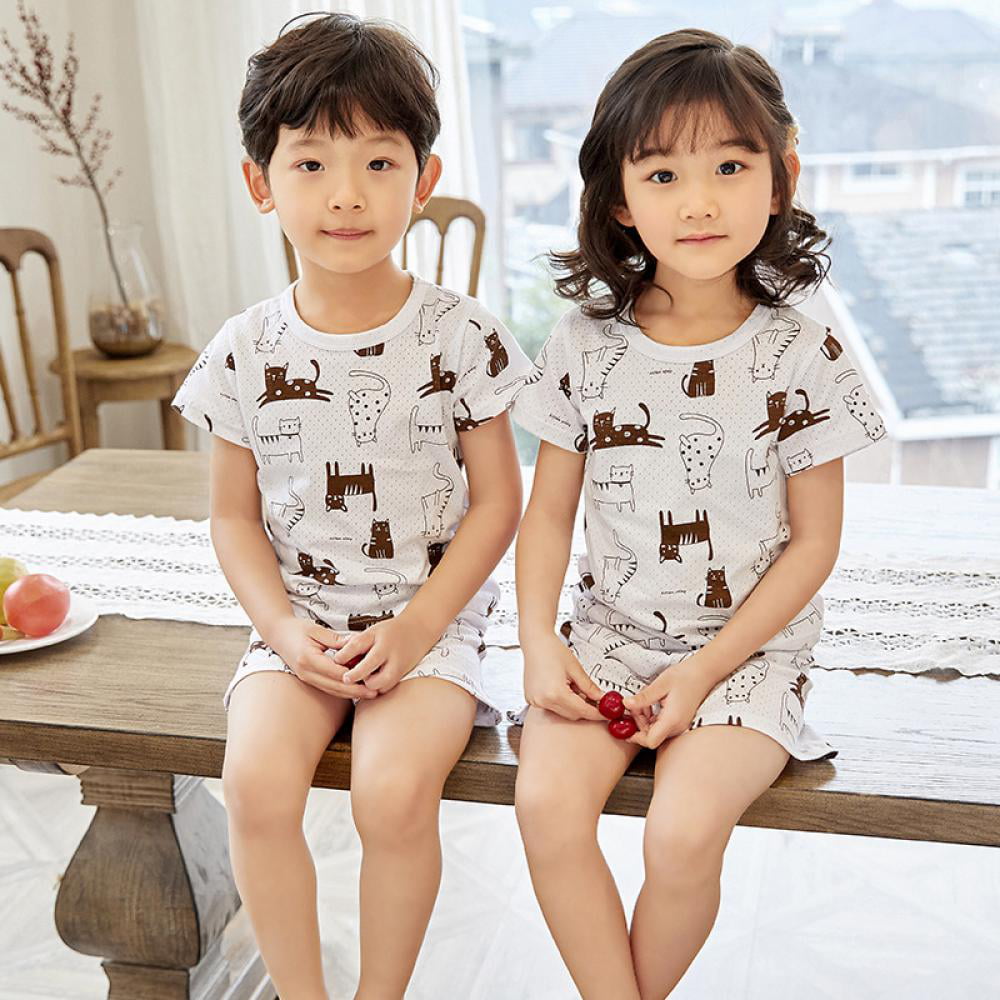 Baby Boys Girls Cartoon Pattern Short Sleeve T-Shirt Tops Shorts Outfits Set 
