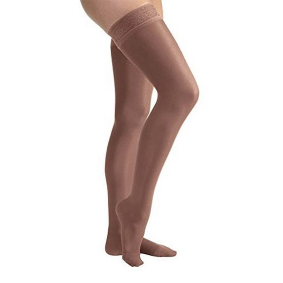 JOBST UltraSheer Compression Stockings, 20-30 mmHg, Thigh High, Silicone Lace Band, Closed Toe, Espresso, Medium