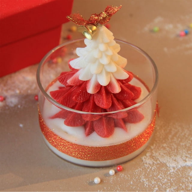 Vela Aromática de Cristal con Forma de Árbol de Navidad, Adorno para Velas, Set de Regalo para Crear Ambiente Navideño
