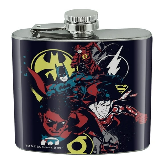 Justice League Character Graffiti Stainless Steel 5oz Hip Drink Kidney Flask
