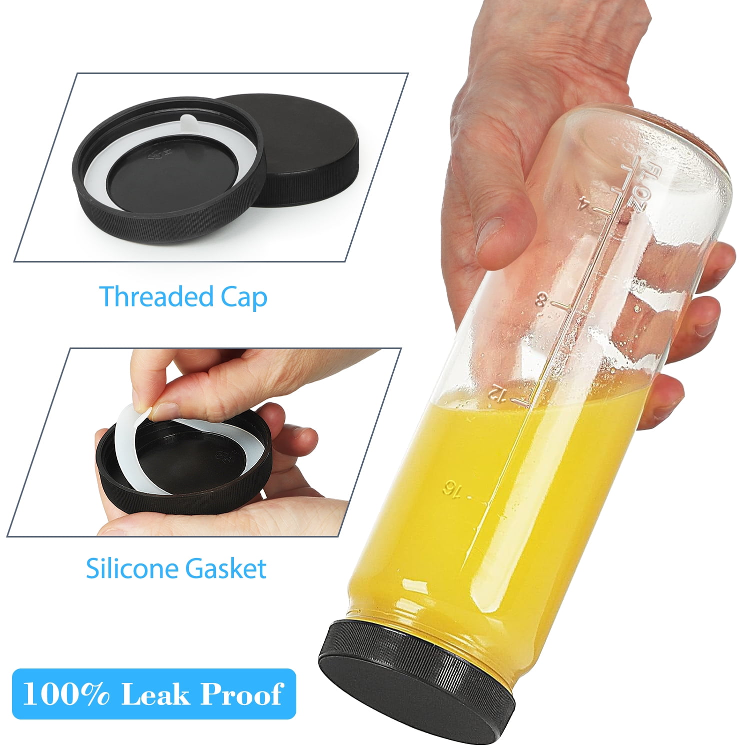 Syntic 20oz Glass Juice Bottles with Lids, Reusable Glass Drinking Bottles for Travel, Gym and Fridge (8 Pack)