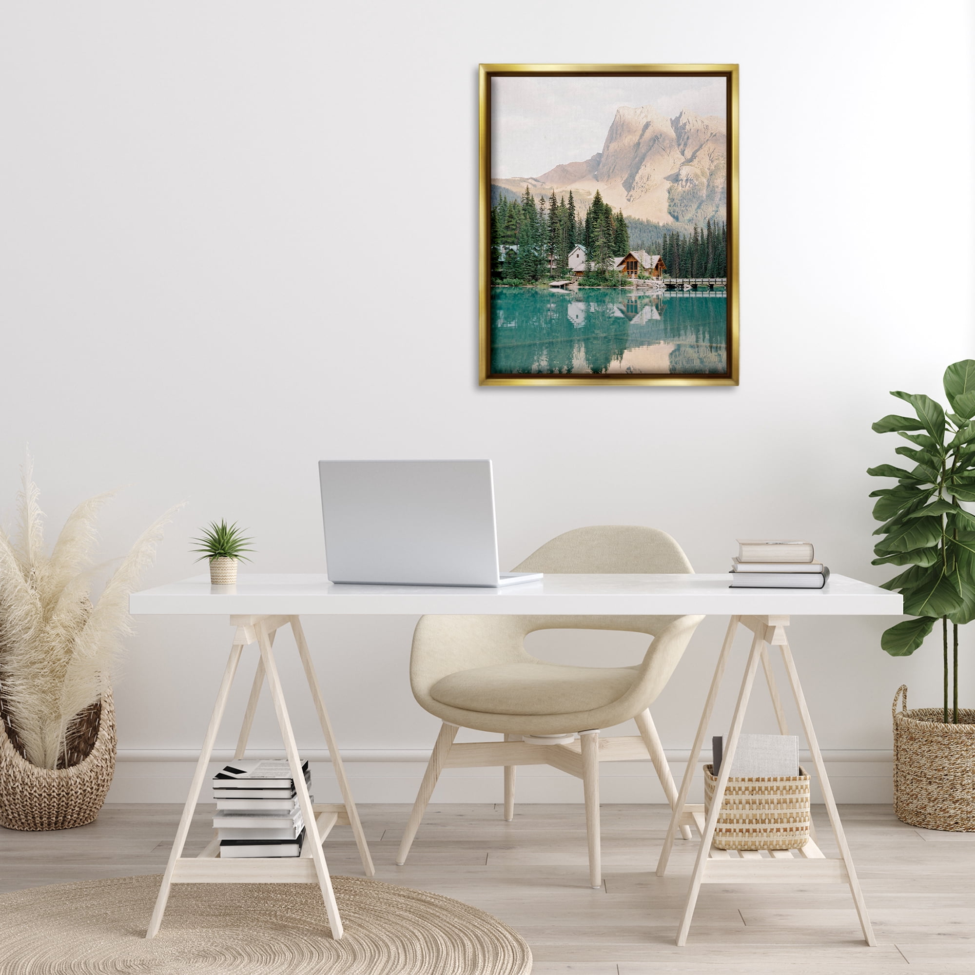 Stupell Industries Lakeside Cabin Landscape Landscape Photography Gold Floater Framed Art Print Wall Art, 25 x 31