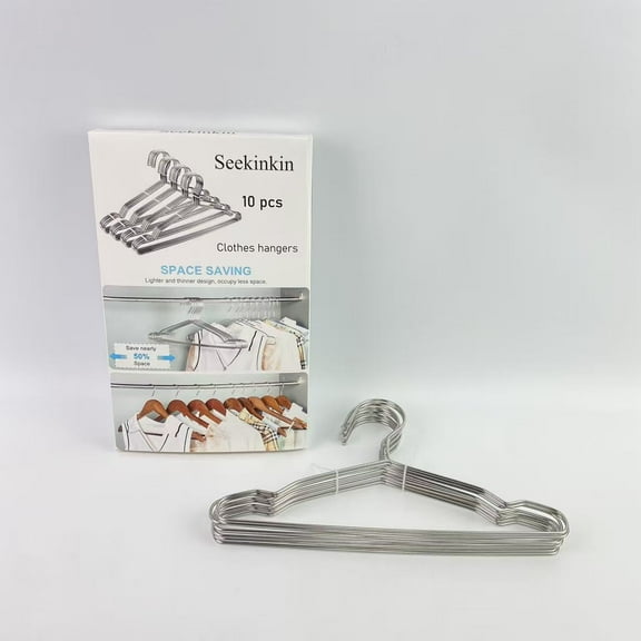 Seekinkin Clothes hangers,Coat Hangers 10 Pack Clothes Hangers, Metal Hanger Heavy Duty Wire Hangers with Non Slip Notch, Ultra Thin Stainless Steel Hanger Space Saving Clothing 16.5 Inch