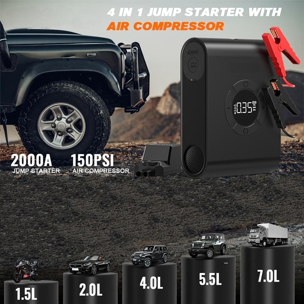 Tire Inflator Air Compressor - Rechargeable Lithium Ion Battery Air Pump with Adapter, Suitable for Car, Bicycle Balls and Usb Chargers, Suitable for Smartphones, Etc