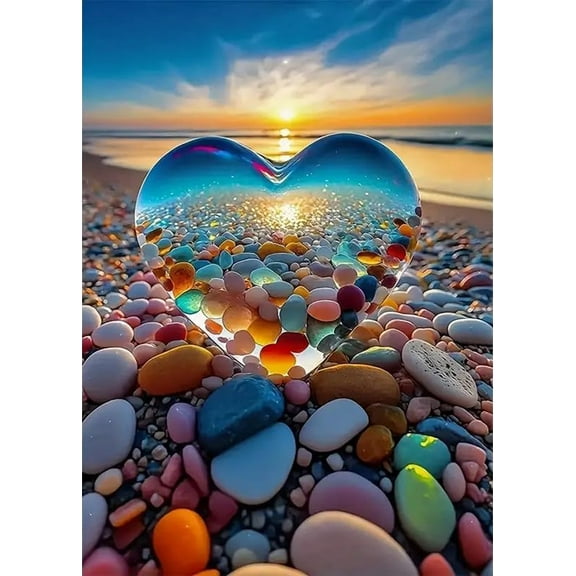5D Diamond Art Kits for Adults,Crystal Heart Diamond Art Kits Full Drill Beach Diamond Art Sunset Kit for Kids Beginners Home Wall Decor 12x16 inch