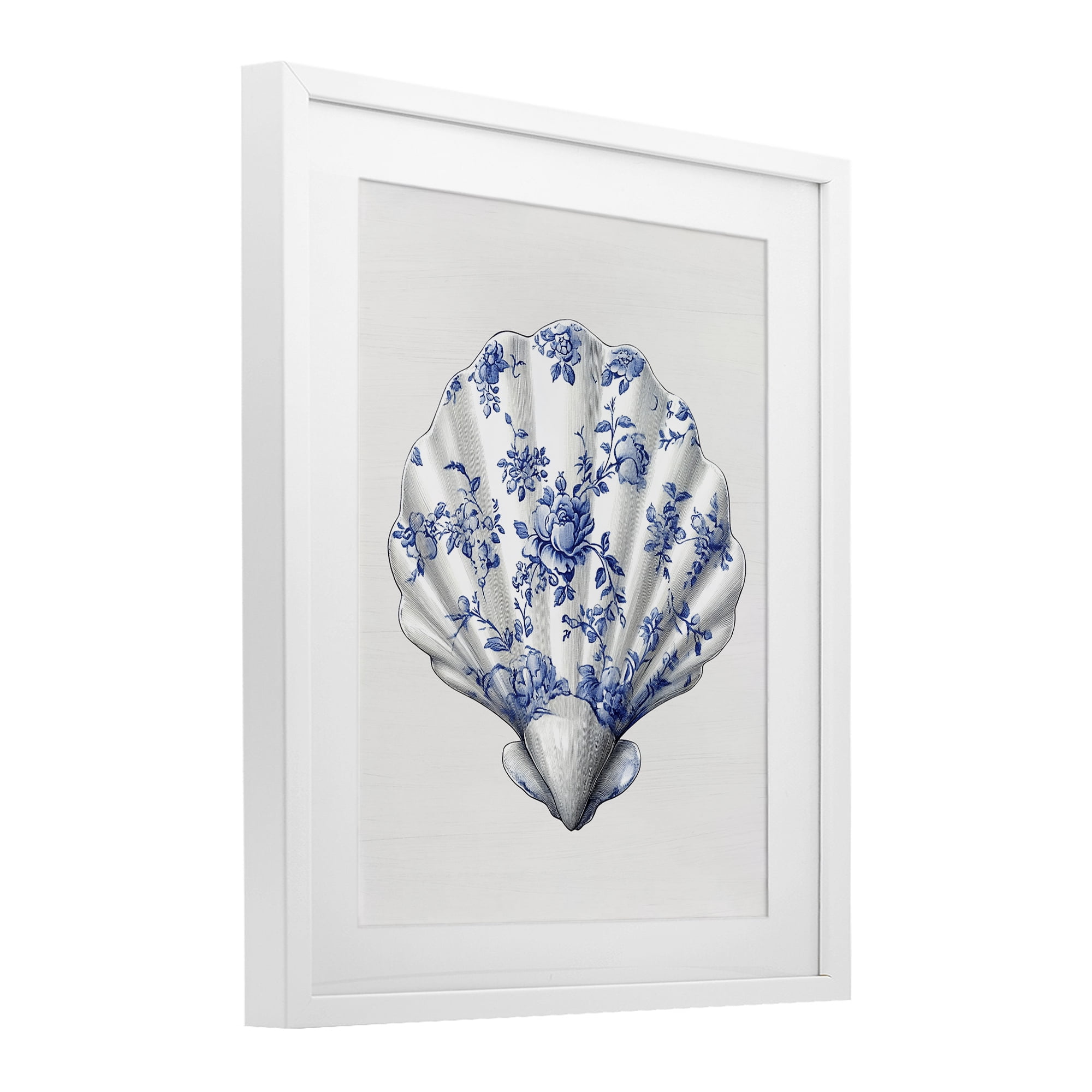 Funky Toile Seashell White Framed Print Under Glass, design by Lettered and Lined