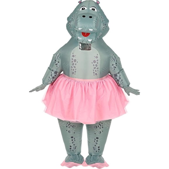 Adult Inflatable Ballerina Hippopotamus Costume - Cute Gray Hippo With Pink Tutu Outfit For Parties, Halloween & Cosplay (Fits Adults 4'11"-6'3"),Adults 4'11"-6'3",Hippopotamus