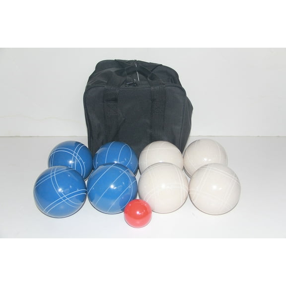 Italian/American Made, 110mm EPCO Bocce Set - Blue and White Balls and Black Bag