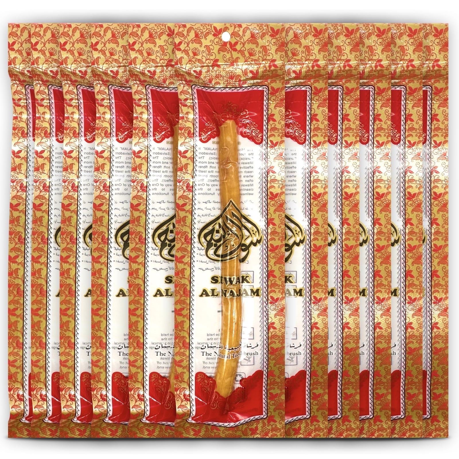 10 Pack Natural Miswak Toothbrushes, Organic Wooden Miswak Sticks for Teeth Whitening, Vacuum Sealed Natural Flavored Chew Sticks for Oral Health