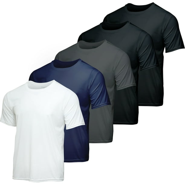Real Essentials - 5 Pack: Menâs Dry-Fit Moisture Wicking Active Athletic Performance Crew T