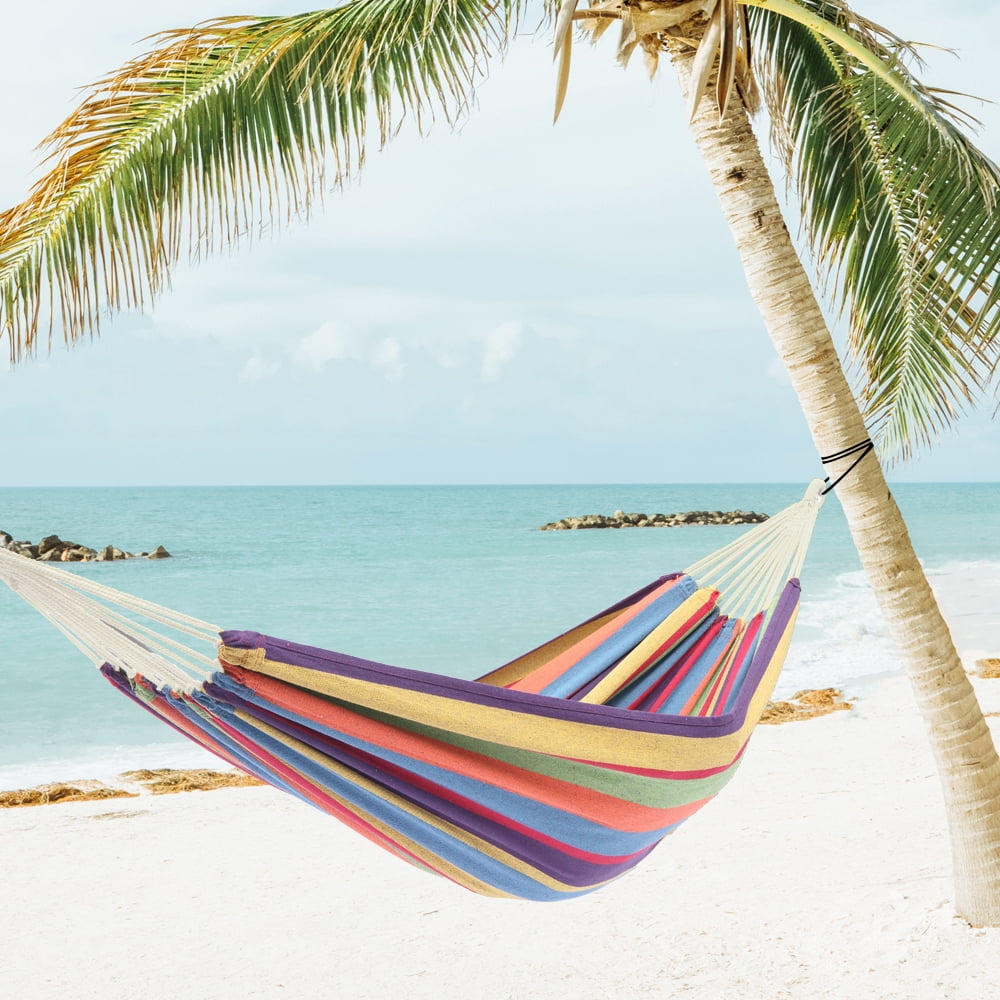Portable Outdoor Polyester Hammock with Stand 250LBS Weight Capacity Colorful Hammock Set for Camping Beach Patio Backyard Indoor Use