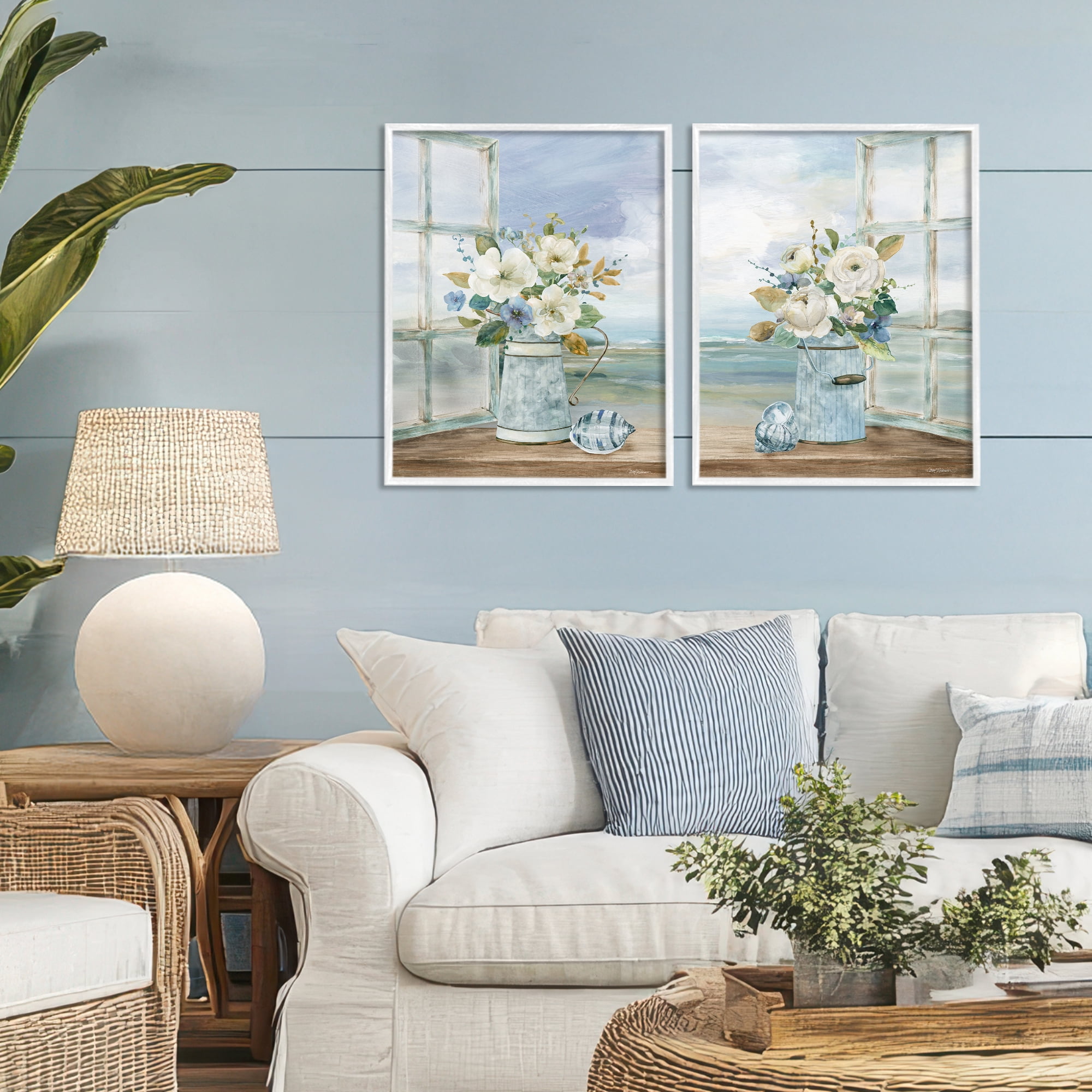 Stupell Industries Seaside Bouquets in Window 2 Piece White Framed Giclee Art Set, design by Carol Robinson