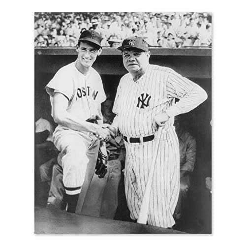 HISTORIX Vintage 1943 Ted Williams and Babe Ruth Poster Photo Print - 8x10 Inch Vintage Photo of Babe Ruth & Ted Williams in a Dugout on Fenway Park