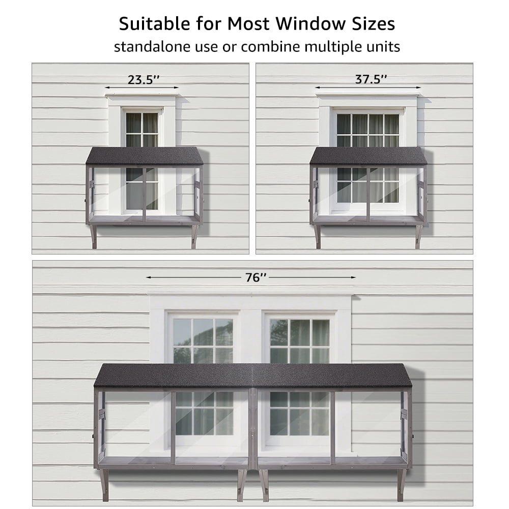 unipaws Prevent Conditioned Air Loss, Bug Proof Cat Catio, Window Cat House with Transparent PC Panels, Outdoor Enclosure for Indoor Pets