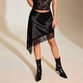 thumbnail image 5 of Women Lace Trim Satin Long Skirt Asymmetrical Silk Lace Skirt Elegant Elastic Waist Flowy A Line Midi Underskirt Black XL(XL), 5 of 8