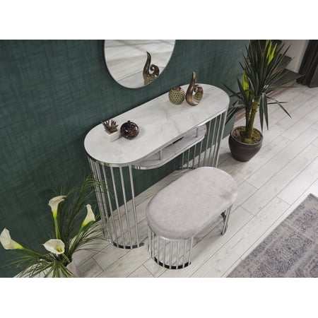 Giroud Chrome Legs Fabric top module ottoman, Beige