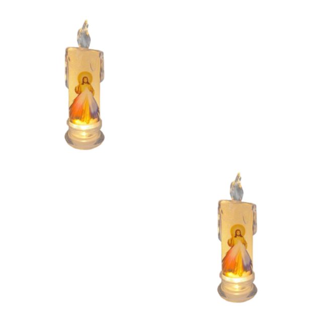 Baohd Delicate Christmas Electronic Candle Elegant Atmosphere Light for Table and Window Jesus mercy 2Set