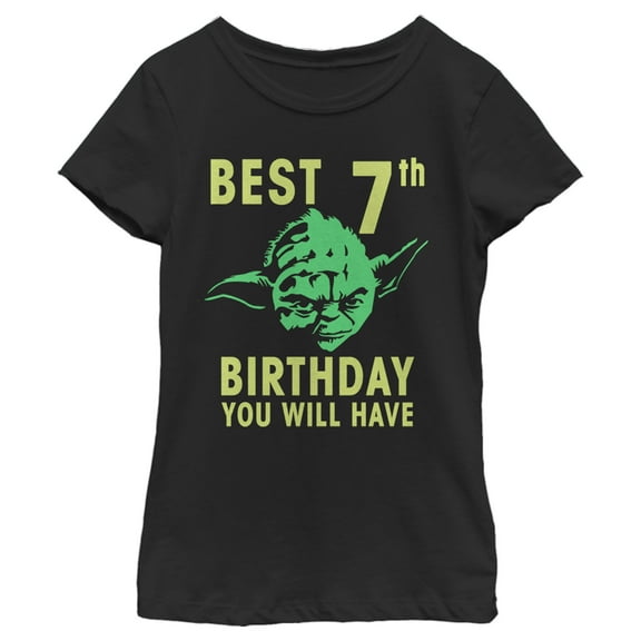 Girl's Star Wars Yoda Best 7th Birthday You Will Have Stencil Graphic Tee Black Large