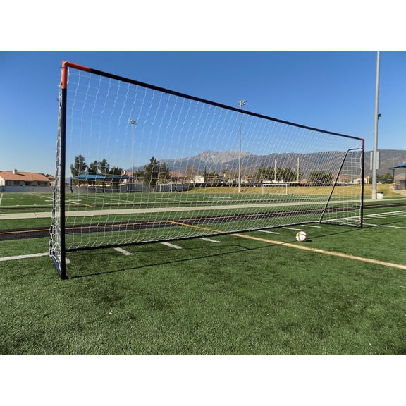 24 x 8 Ft.Regulation Size Soccer Goal w/Weatherproof HDPE Net. 50MM Diameter Industrial Grade Black Powder Coated Galvanized Steel. Portable 8x24 Foot Training Aid. ONE Year Warranty!