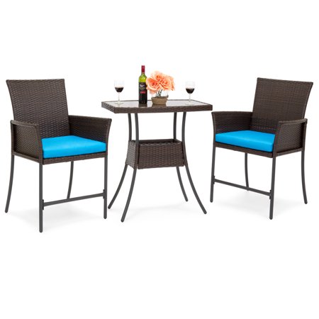 Best Choice Products 3-Piece Patio Wicker Bistro Set w/ Glass