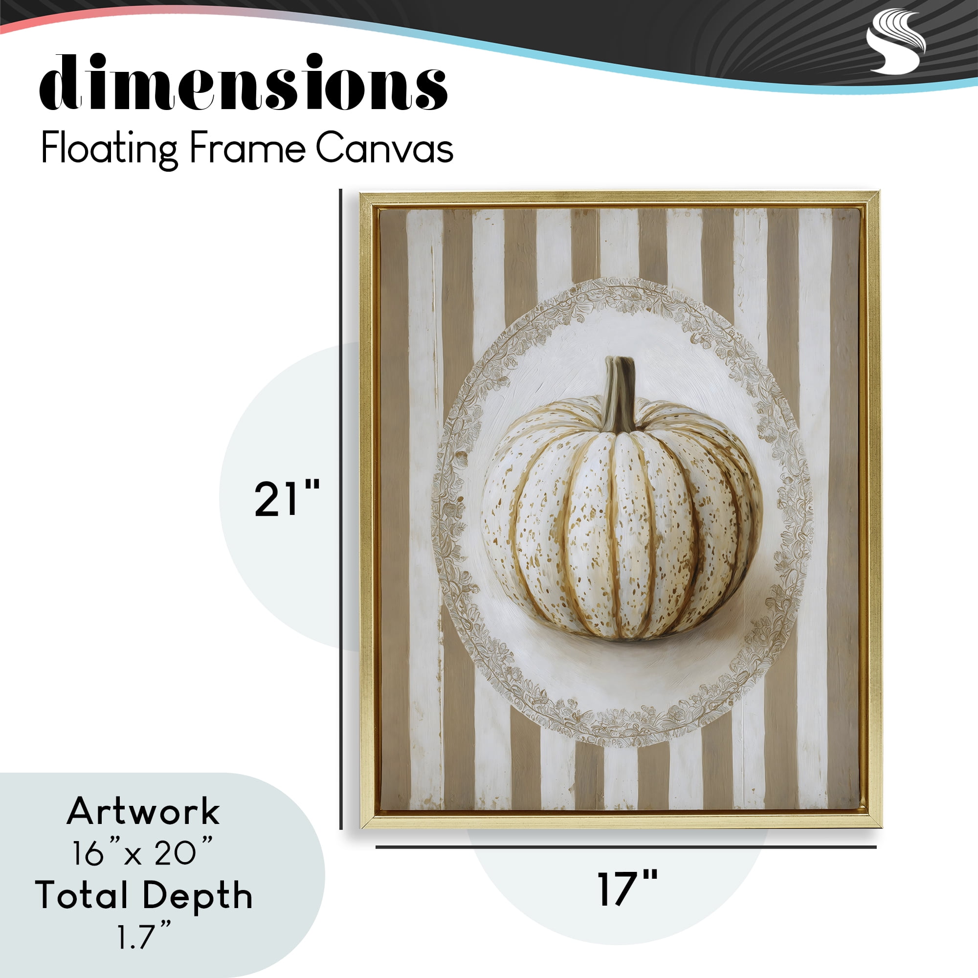 Beige Stripes Pumpkin Gold Framed Floater Canvas Wall Art, design by Arlington Prints