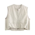 thumbnail image 3 of Chaleco holgado informal con cremallera y Bolsillo grande para mujer, chaqueta de negocios forrada con cuello redondo, sin mangas, otoño, 3 of 5