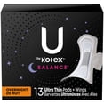 thumbnail image 1 of U by Kotex Balance Ultra Thin Overnight Pads with Wings, 13 Count, 1 of 8