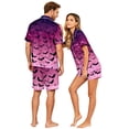 thumbnail image 4 of IYYVV Halloween Couple Matching Satin Pajamas Sets Short Sleeve Button Down Silk Pjs Goth Ghost Face Sleepwear 2 Pcs Loungewear Purple S, 4 of 5