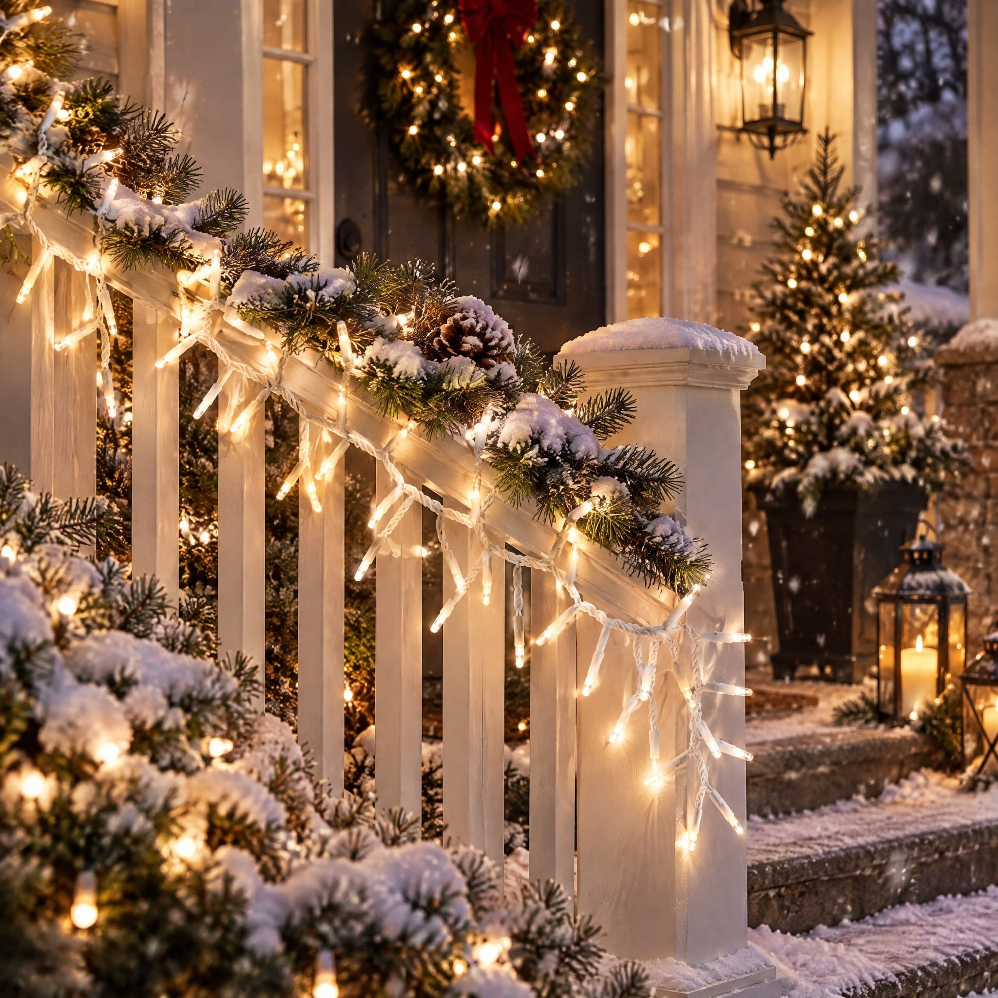 Indoor/Outdoor 200-Count LED 8-Function Micro Christmas Garland Lights, Warm White, White Wire, 9', by Holiday Time