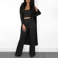 thumbnail image 2 of Gibobby Conjuntos de sudadera con bloques Conjunto de pantalones de pierna ancha de 3 piezas para mujer, cárdigan de chaqueta de manga larga informal con conj(Negro,M), 2 of 5