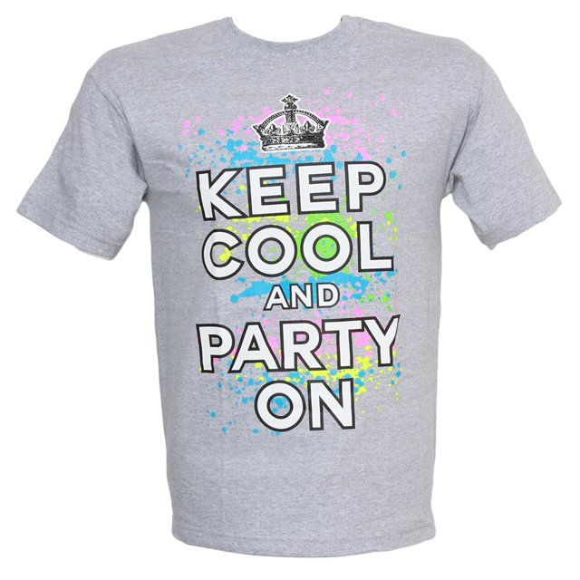 Mantente fresco y fiesta en la camiseta gráfica, gris medio. Gravity Trading Camiseta de manga corta