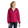thumbnail image 1 of Sport-Tek ®  Ladies Colorblock Hooded Raglan Jacket. Lst76 Xs Pink Raspberry/ White, 1 of 4