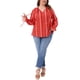 thumbnail image 2 of Blusas impresas casuales de manga larga con cuello en V y lazo de borlas para mujeres de tallas grandes Agnes Orinda 3X rojas, 2 of 6