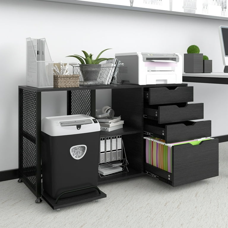 Filing Cabinet Printer Stand for Home Office Organization, Black