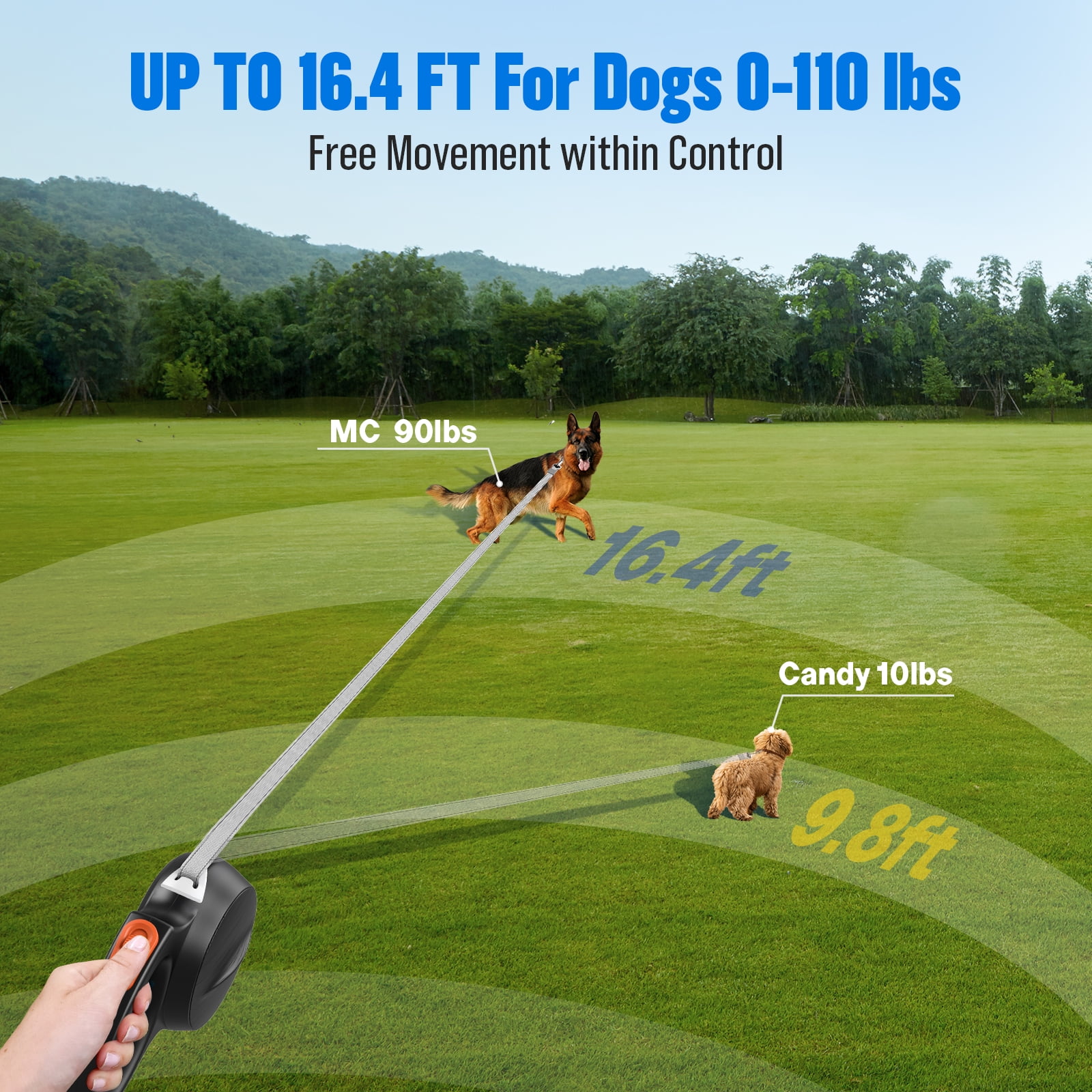 LAKWAR Dog Leash Restractable-Autobrake Pet Leash for Walking Tangle Free/16.4 ft Strong Nylon Tape /One-Handed/Black