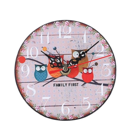 Christmas Clocks Sale Cartoon Owl Style Wall Clock Silent Round Wooden Wall Watch Living Room Bedroom Home Decoration Accessory Christmas Gifts ()