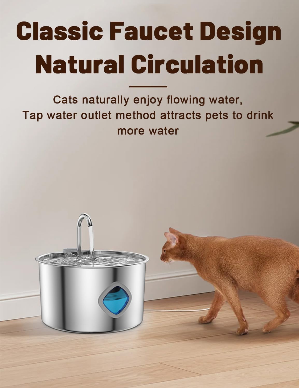 Stainless Steel Dog Water Fountain - Quad-Purification System, Continuous Circulating Flow, Quiet Operation & Easy-to-Clean